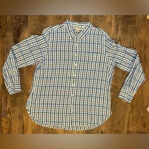 L.L BEAN Blue Plaid‎ Long Sleeve Linen Button Up Shirt Size XL